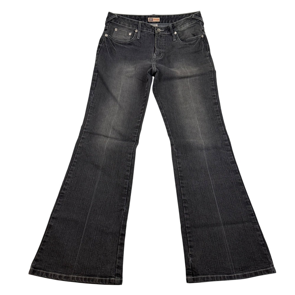 Faded Glory Womens Stretch Flare Leg Jeans Gray Embroidered Studded FGL17447 10